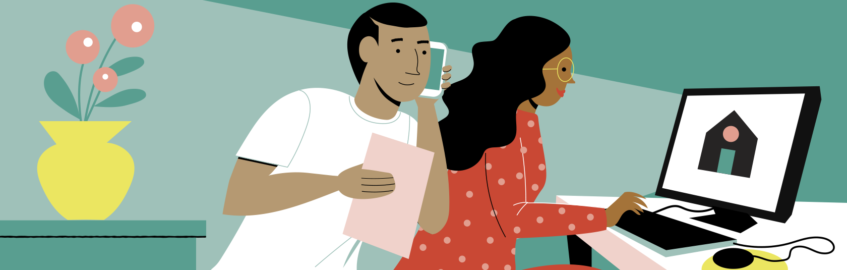 illustration of two people looking at IHH's website